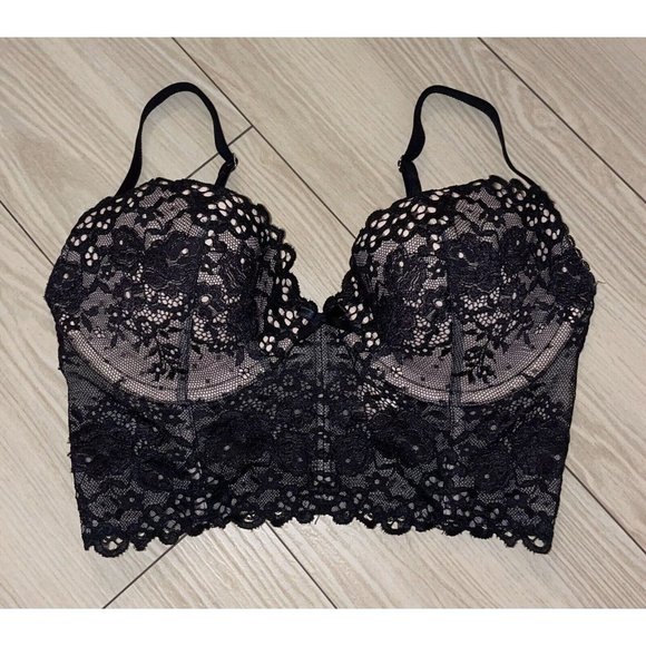 Victorias Secret Padded Lace Longline Bra Corset Lace Underwire Womens 32D New - Picture 2 of 6